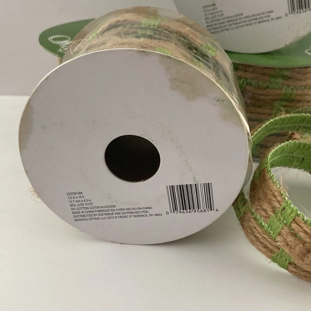 10 Rolls Offray Floral Ribbon Spring Green Jute Brown 1/2 inch